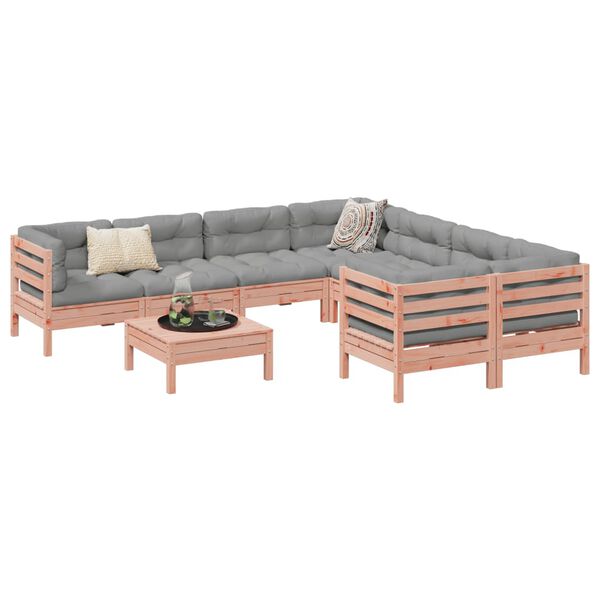 vidaXL Set de sof&aacute;s jard&iacute;n 9 pzas con cojines madera de abeto Douglas