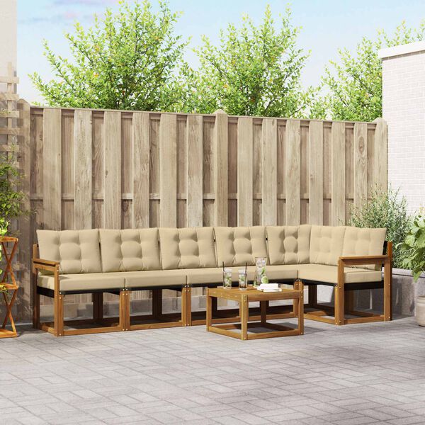 vidaXL Conjunto de sof&aacute;s de exterior con coj&iacute;n 7 pcs Natural y Beige