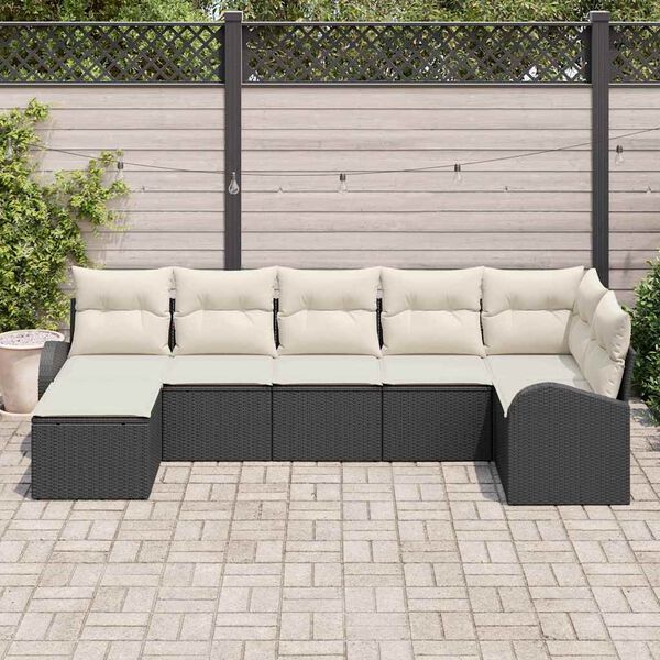 vidaXL Conjunto de sofá de jardín con cojín 7 pcs Negro Poliratán
