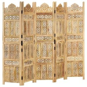 vidaXL Biombo 5 paneles tallado a mano madera maciza mango 200x165 cm