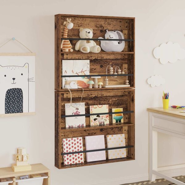 vidaXL Estante de revistas 2 pcs Madera vieja 80 x 12 x 70 cm