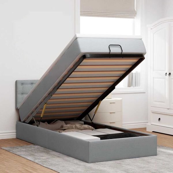 vidaXL Estructura de cama otomana con colch&oacute;n tela gris claro 90x190cm