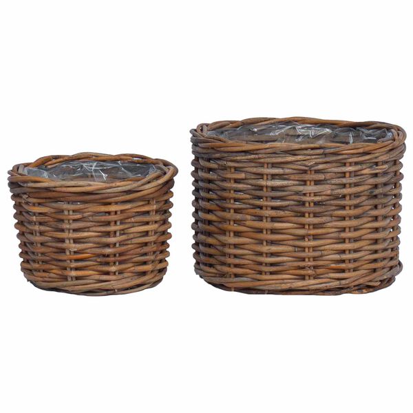 vidaXL Cesta para Plantas con almacenamiento 2 pcs Marr&oacute;n Rat&aacute;n Kubu