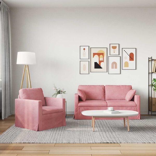 vidaXL Sof&aacute; 2 pcs Rosa 158 x 78 x 80 cm Terciopelo