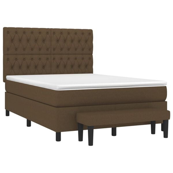 vidaXL Cama box spring con colch&oacute;n tela marr&oacute;n oscuro 140x190 cm