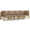 vidaXL Set de muebles de jard&iacute;n 4 piezas bamb&uacute; y cojines gris taupe