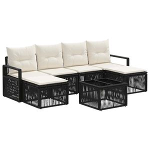 vidaXL Conjunto de sof&aacute;s de jard&iacute;n 7 uds. Negro rat&aacute;n sint&eacute;tico