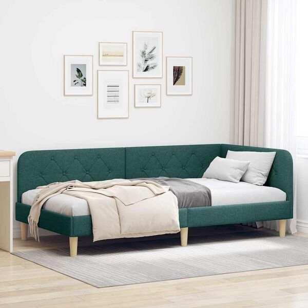 vidaXL Estructura de cama en esquina Verde oscuro 90 x 200 cm tela