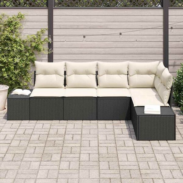 vidaXL Conjunto de sofá de jardín 5 pcs Negro ratán sintético
