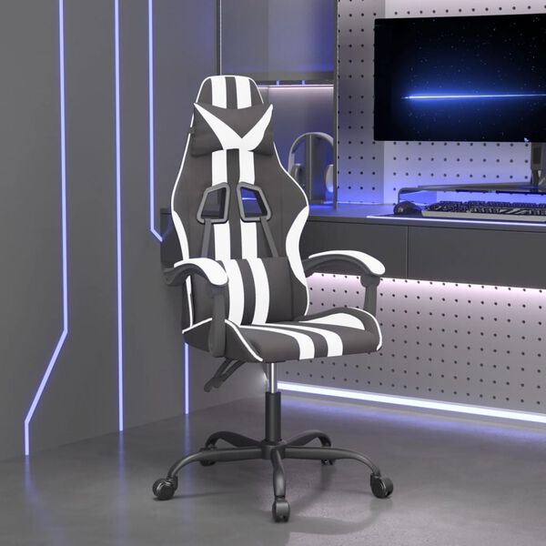 vidaXL Silla gaming cuero sintético negro y blanco