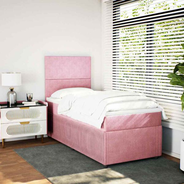 vidaXL Cama box spring con colch&oacute;n terciopelo rosa 80x200 cm