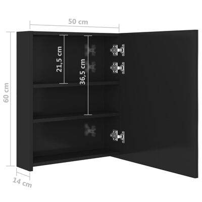 vidaXL Armario de baño con espejo LED negro brillante 50x14x60 cm