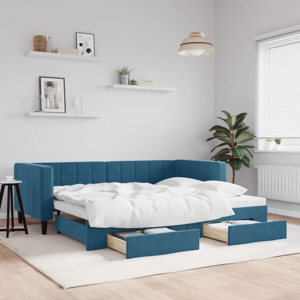 vidaXL Sofá cama nido con cajones terciopelo azul 90x200 cm