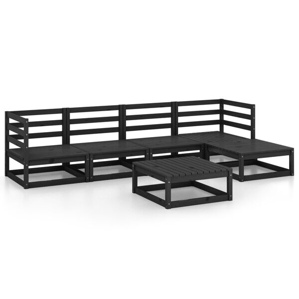 vidaXL Juego de muebles de jardín 9 piezas negro madera pino maciza