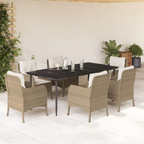 vidaXL Set comedor de jard&iacute;n 7 pzas con cojines rat&aacute;n sint&eacute;tico beige