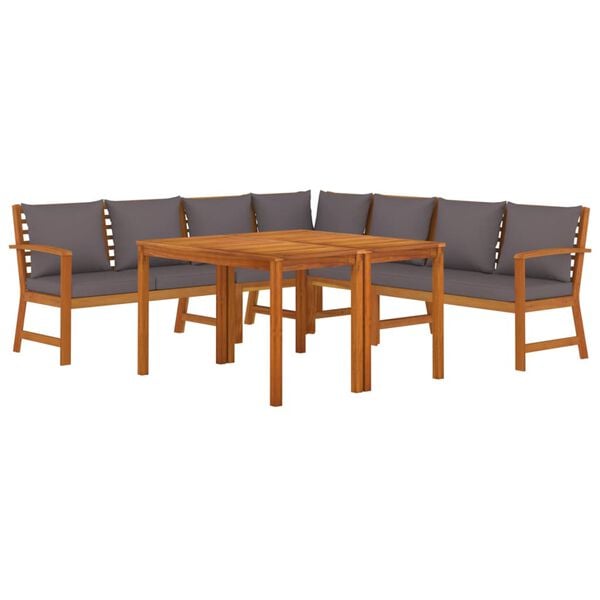 vidaXL Juego comedor jardín y cojines 7 piezas madera maciza acacia