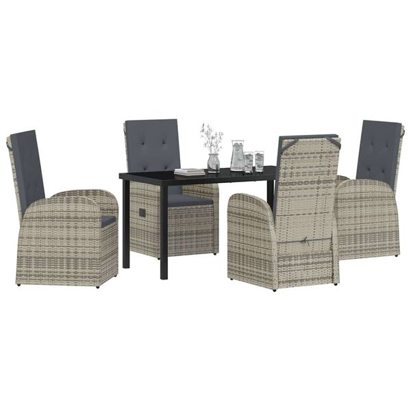 vidaXL Conjunto de Comedor de Jard&iacute;n 5 pcs Gris rat&aacute;n sint&eacute;tico