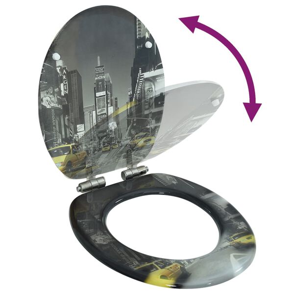 vidaXL Asiento inodoro WC tapa de cierre suave MDF diseño Nueva York