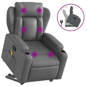 vidaXL Sill&oacute;n reclinable de masaje de pie cuero artificial gris
