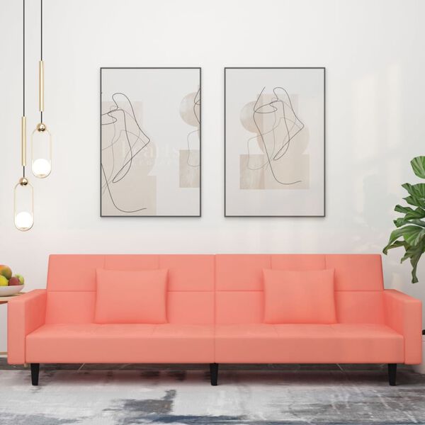 vidaXL Sof&aacute; cama de 2 plazas con dos cojines terciopelo rosa