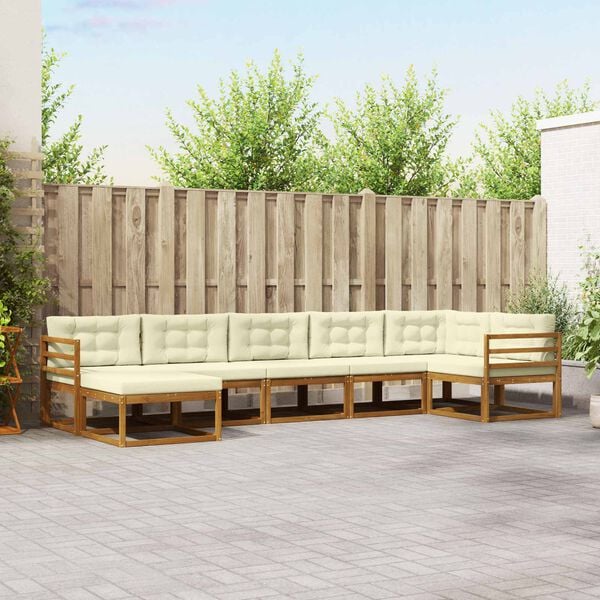 vidaXL Conjunto de sof&aacute;s de exterior con coj&iacute;n 7 pcs Natural y Crema