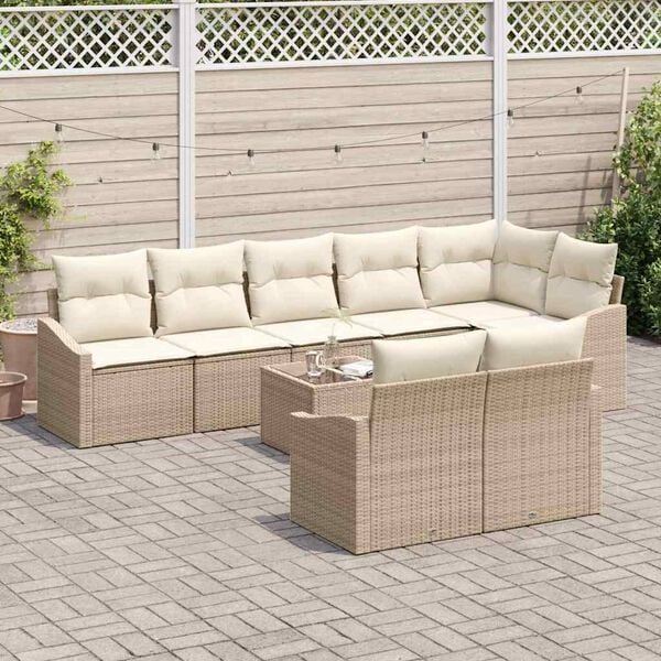 vidaXL Conjunto de sof&aacute;s de jard&iacute;n 9 pcs Beige y Crema rat&aacute;n sint&eacute;tico