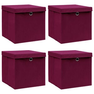 vidaXL Caja de almacenaje con tapas 4 uds tela rojo oscuro 32x32x32 cm