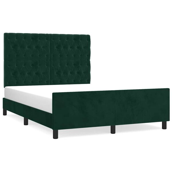 vidaXL Estructura cama sin colch&oacute;n terciopelo verde oscuro 140x190 cm