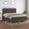 vidaXL Cama box spring colch&oacute;n luces LED tela marr&oacute;n oscuro 180x200cm
