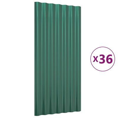 vidaXL Paneles de tejado 36 unidades acero recubierto verde 80x36 cm