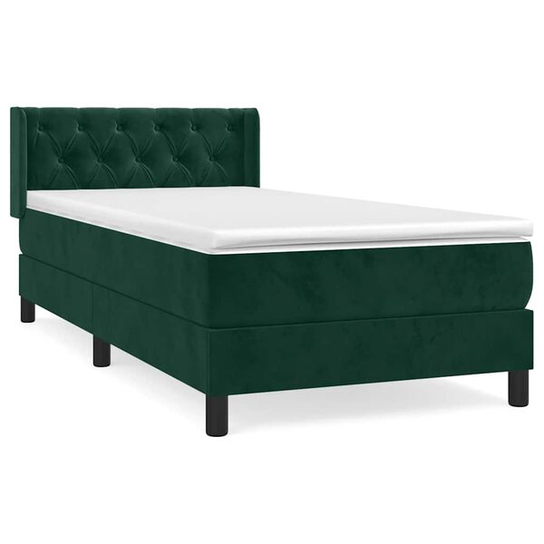 vidaXL Cama box spring con colch&oacute;n terciopelo verde oscuro 80x200 cm
