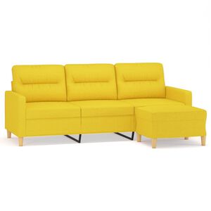 vidaXL Sof&aacute; de 3 plazas con taburete de tela amarillo claro 180 cm