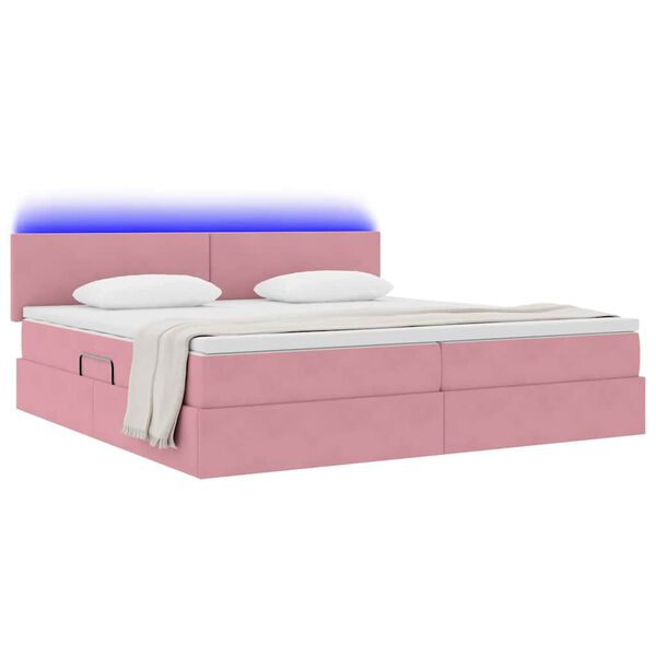 vidaXL Cama con almacenamiento y LED Rosa 200 x 200 cm Terciopelo