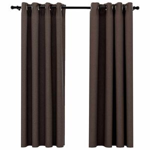 vidaXL Cortinas opacas ojales look de lino 2 pzas gris topo 140x175 cm