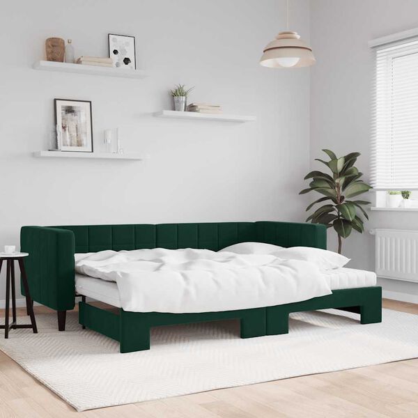 vidaXL Sof&aacute; cama nido con colch&oacute;n terciopelo verde oscuro 80x200 cm