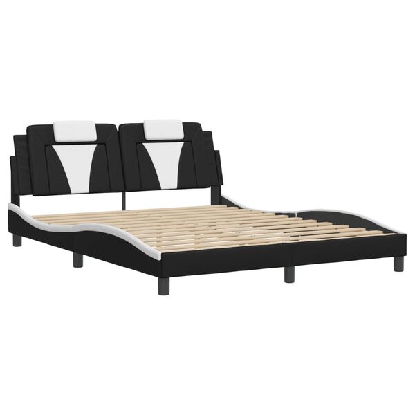 vidaXL Estructura de cama Viana sin colch&oacute;n cuero sint&eacute;tico negro blanco 160x200cm