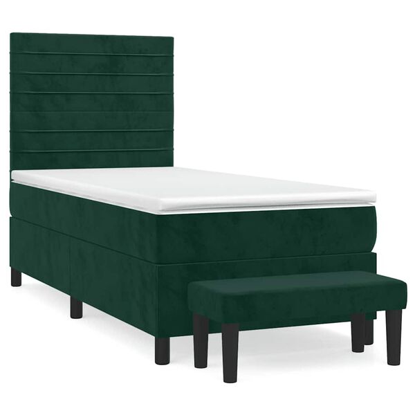 vidaXL Cama box spring con colch&oacute;n terciopelo verde oscuro 90x190 cm