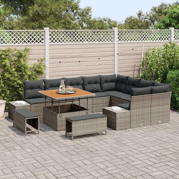 vidaXL Conjunto de sof&aacute;s de jard&iacute;n 12 pcs Gris rat&aacute;n sint&eacute;tico