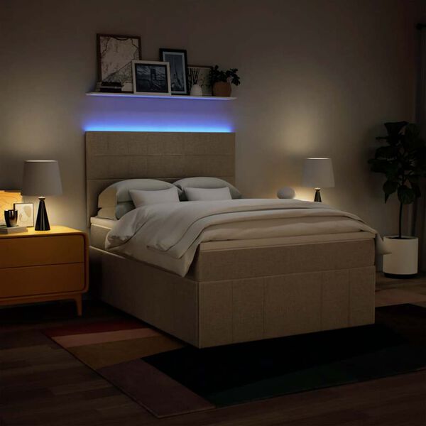 vidaXL Cama box spring con colch&oacute;n tela color crema 140x190 cm