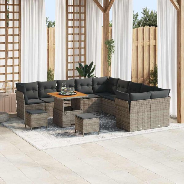 vidaXL Conjunto de sof&aacute; de jard&iacute;n 13 pcs Gris rat&aacute;n sint&eacute;tico