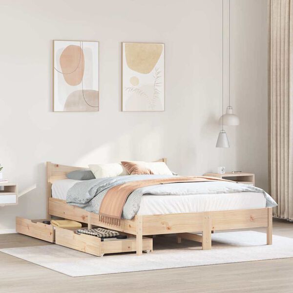 vidaXL Estructura de cama con cojines madera maciza de pino 140x190 cm