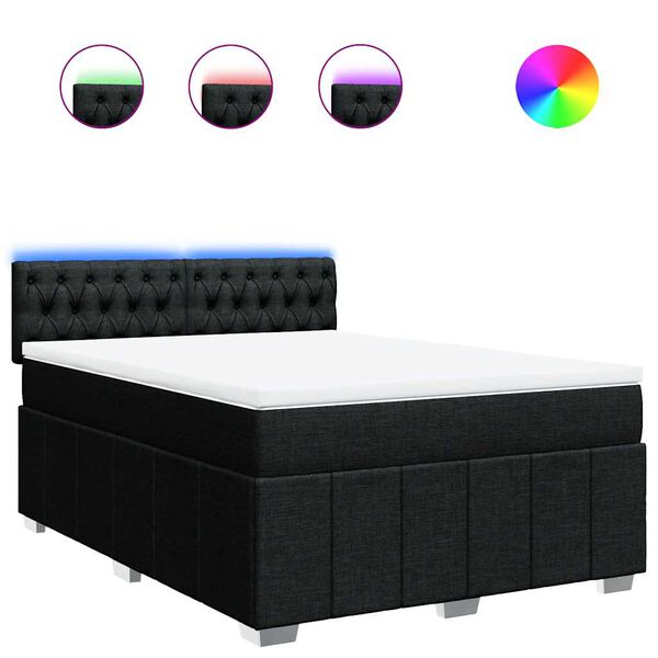 vidaXL Cama box spring con colch&oacute;n tela negro 140x190 cm