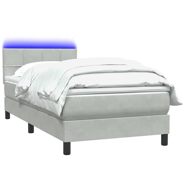 vidaXL Cama box spring con colch&oacute;n y LED terciopelo gris claro 80x220 cm
