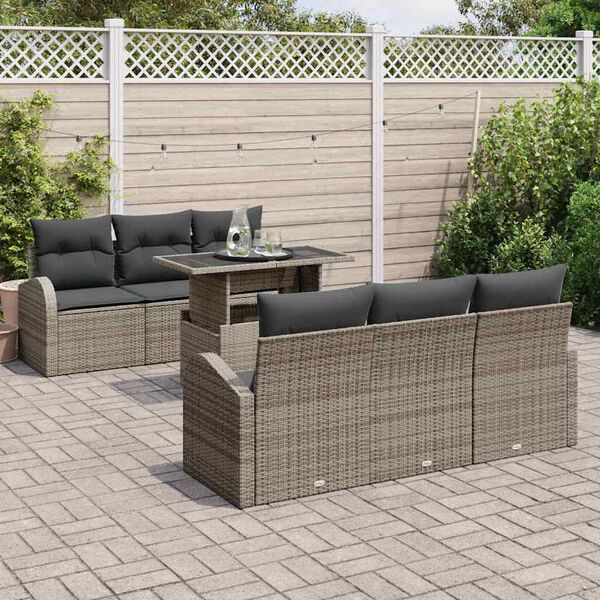 vidaXL Conjunto de sof&aacute; de jard&iacute;n 7 pcs Gris Rattan de Poli&eacute;ster