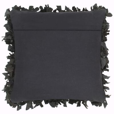 vidaXL Cojines con flecos 2 unidades cuero y algodón negro 45x45 cm