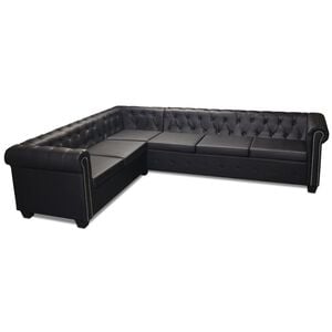 vidaXL Sof&aacute; de esquina Chesterfield 6 plazas cuero artificial negro