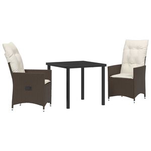 vidaXL Conjunto de Comedor de Jard&iacute;n con coj&iacute;n 3 pcs Marr&oacute;n Polirat&aacute;n