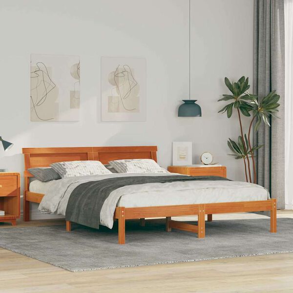 vidaXL Estructura de cama con cabecera Marr&oacute;n cera 160 x 200 cm
