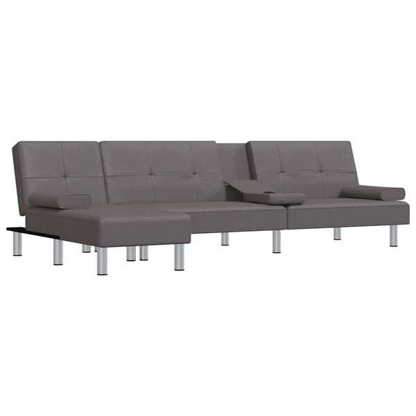 vidaXL Sof&aacute; cama en forma de L cuero sint&eacute;tico gris 255x140x70 cm