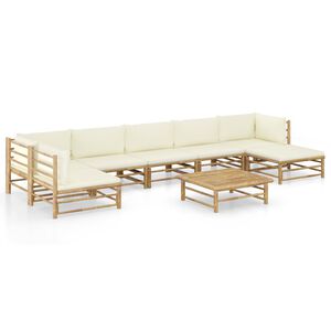 vidaXL Set de muebles de jard&iacute;n 8 piezas bamb&uacute; y cojines blanco crema